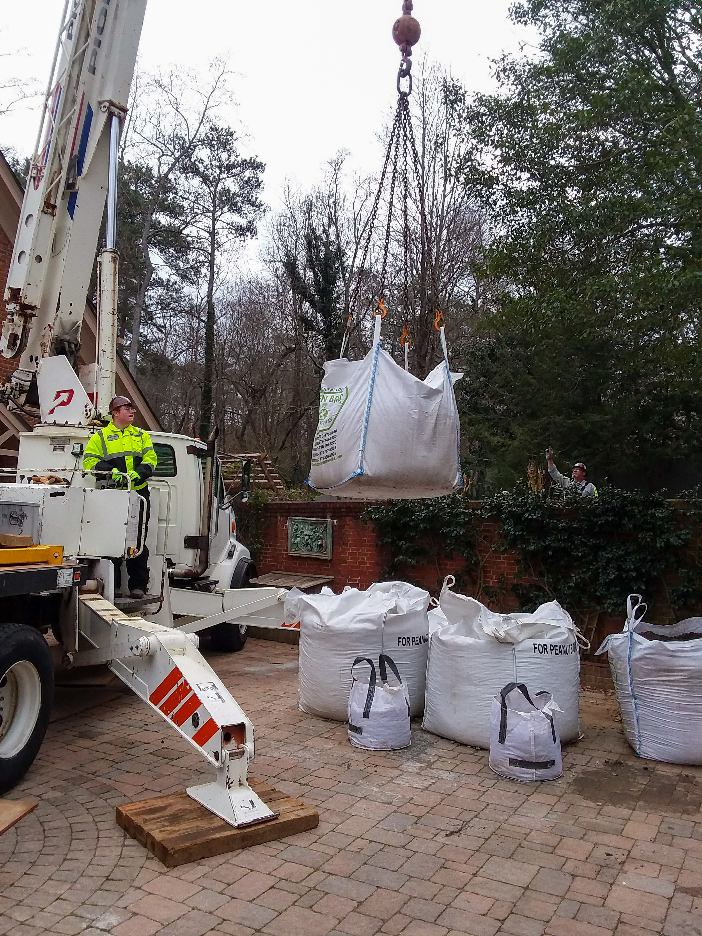 Sacks of mulch and gravel